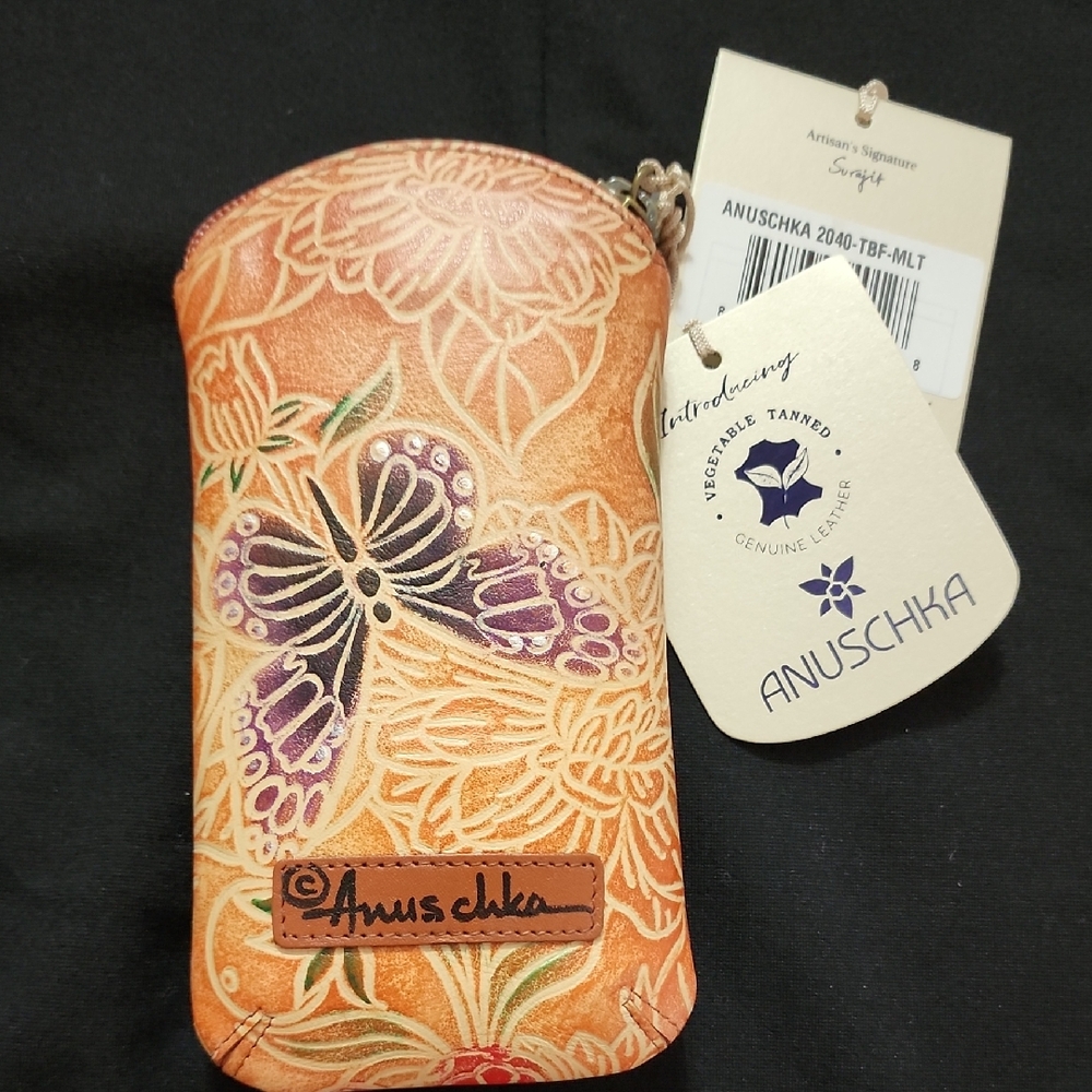 Anuschka Floral Butterfly Leather Pouch w/dust bag